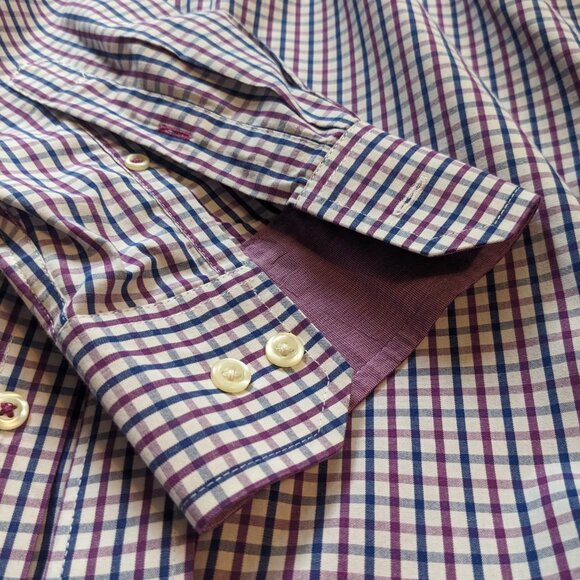 Izod Blue and Purple Gingham Men's Medium Dress Shirt - Picture 3 of 4